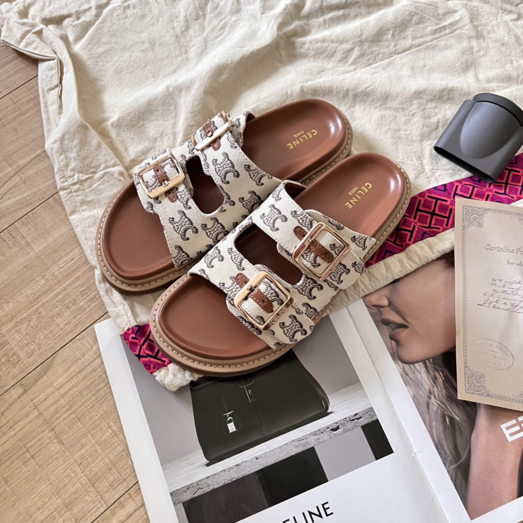 C Style retro print platform slippers