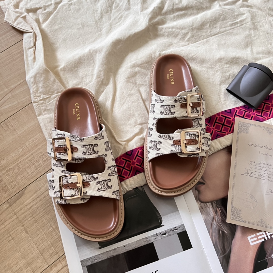 C Style retro print platform slippers