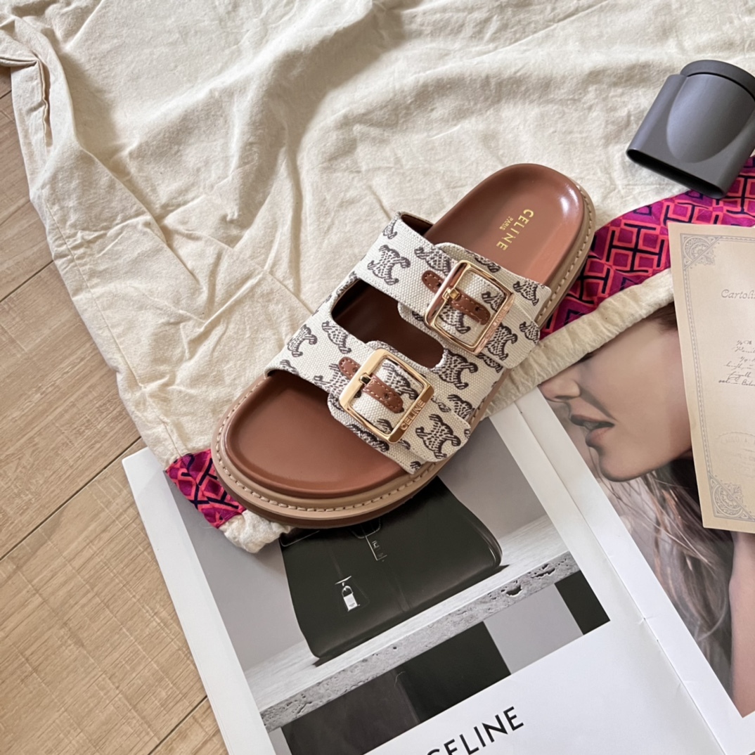 C Style retro print platform slippers