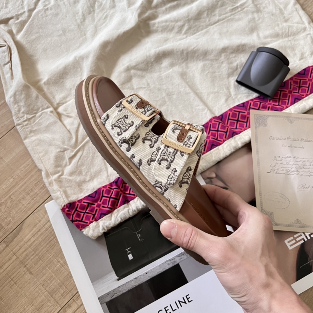 C Style retro print platform slippers