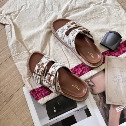 C Style retro print platform slippers