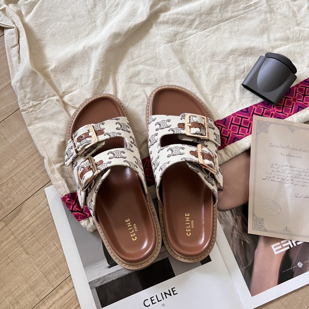 C Style retro print platform slippers