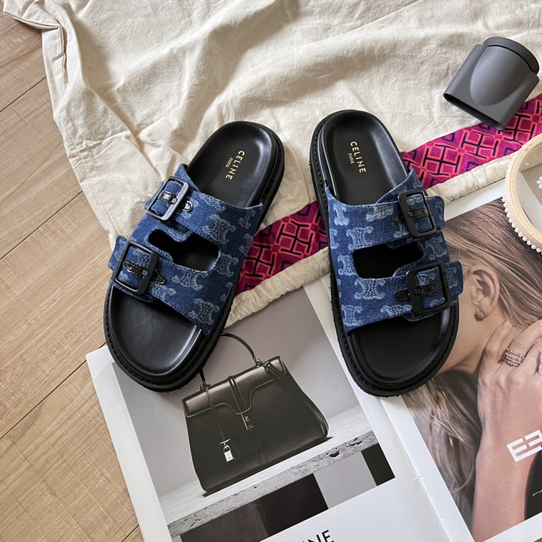 C Style retro print platform slippers