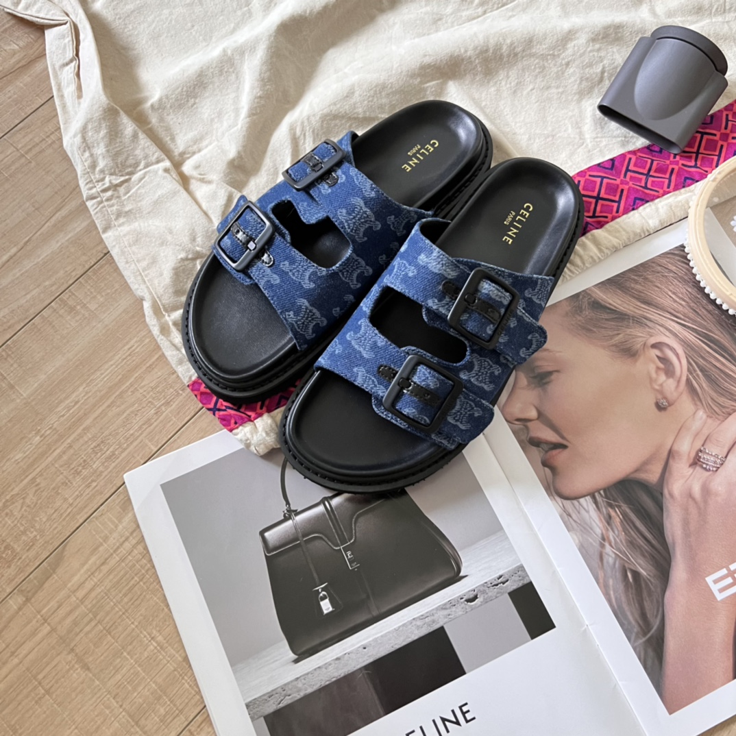 C Style retro print platform slippers