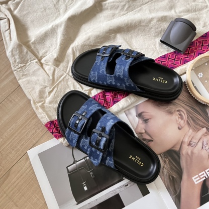 C Style retro print platform slippers