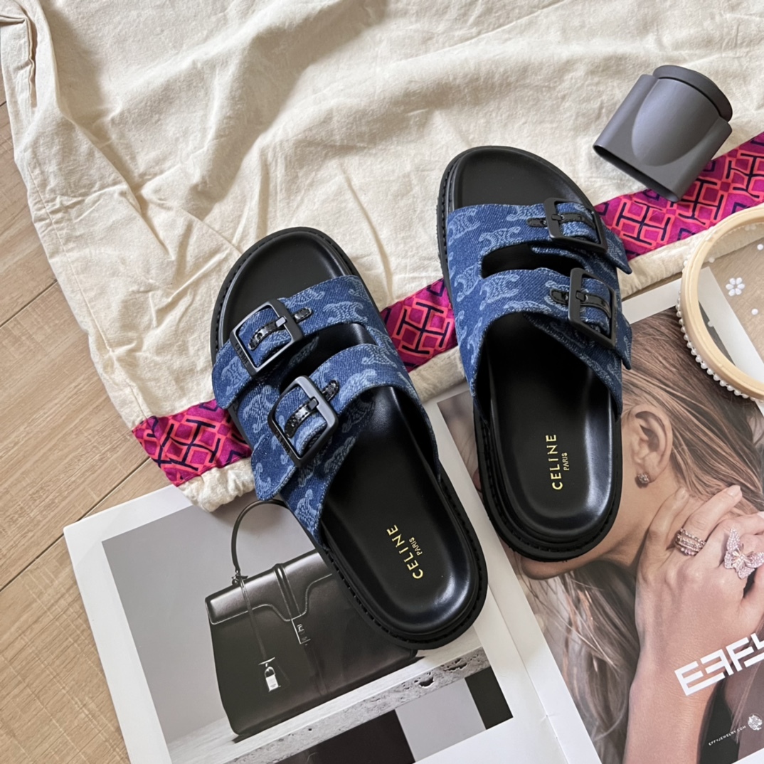 C Style retro print platform slippers