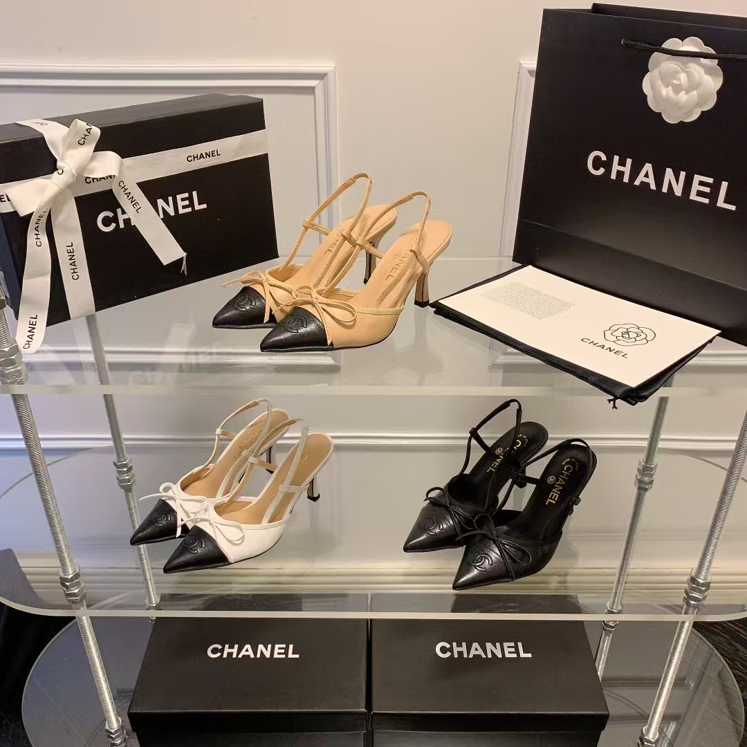 C Style bow pointed high heel sandals