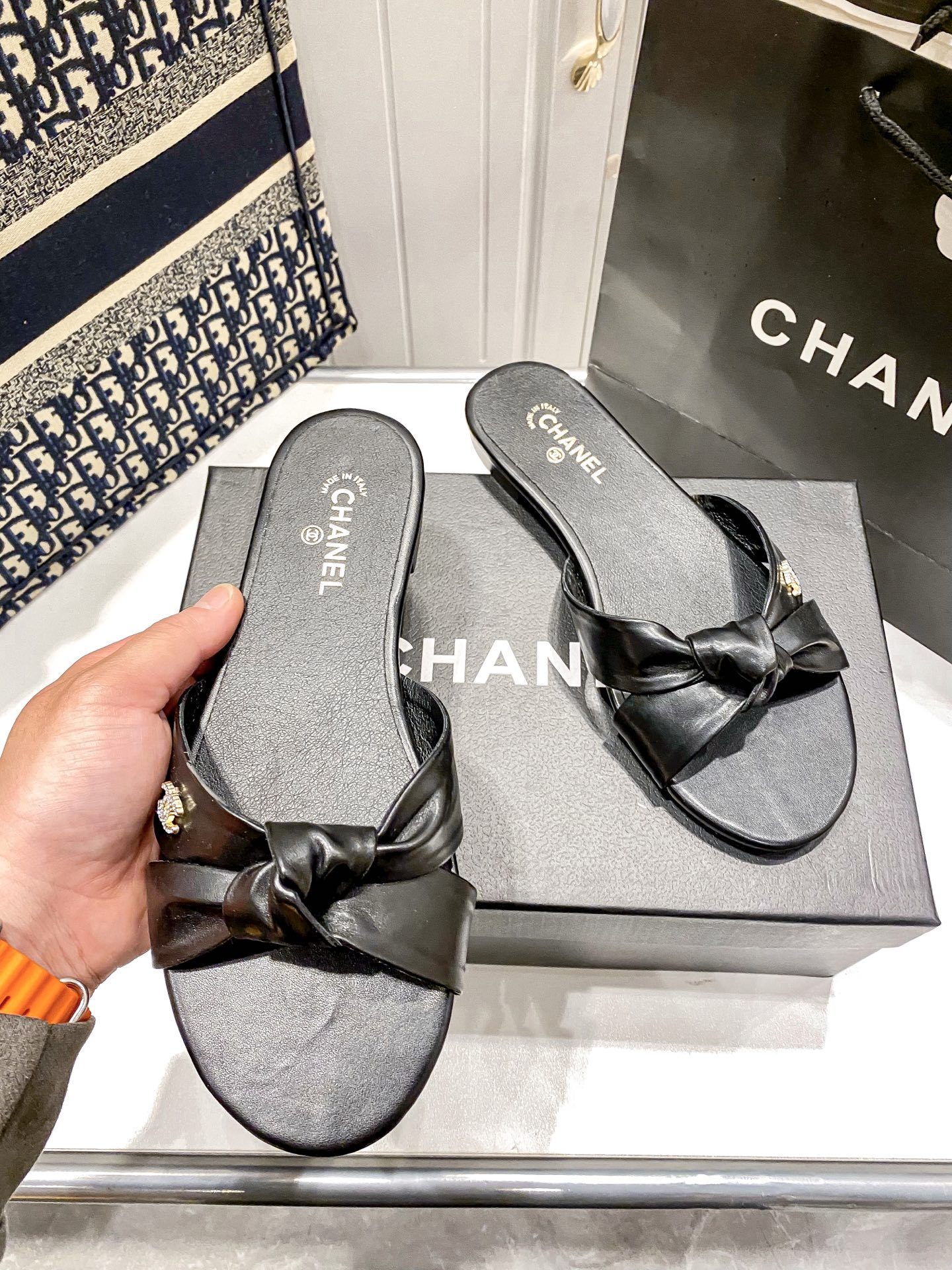 C Style bow flat slippers