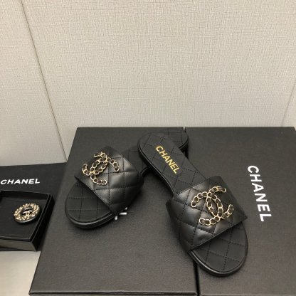 C Style double C buckle diamond flat slippers