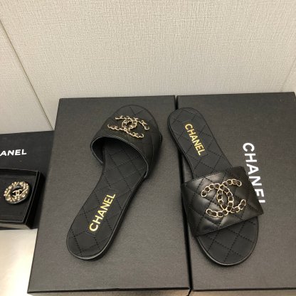 C Style double C buckle diamond flat slippers