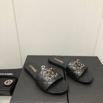 C Style double C buckle diamond flat slippers