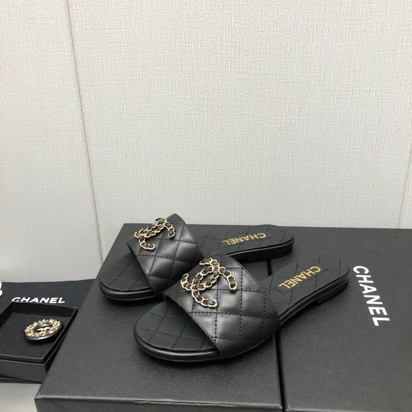 C Style double C buckle diamond flat slippers