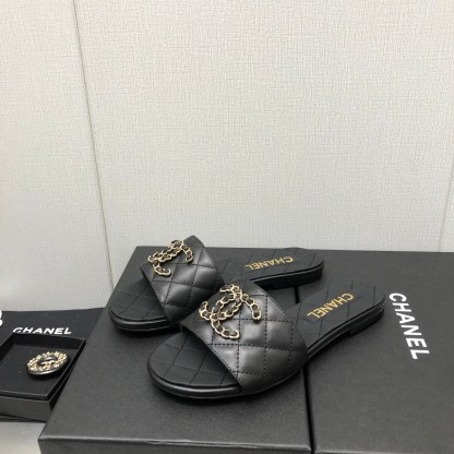C Style double C buckle diamond flat slippers