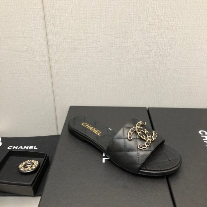 C Style double C buckle diamond flat slippers