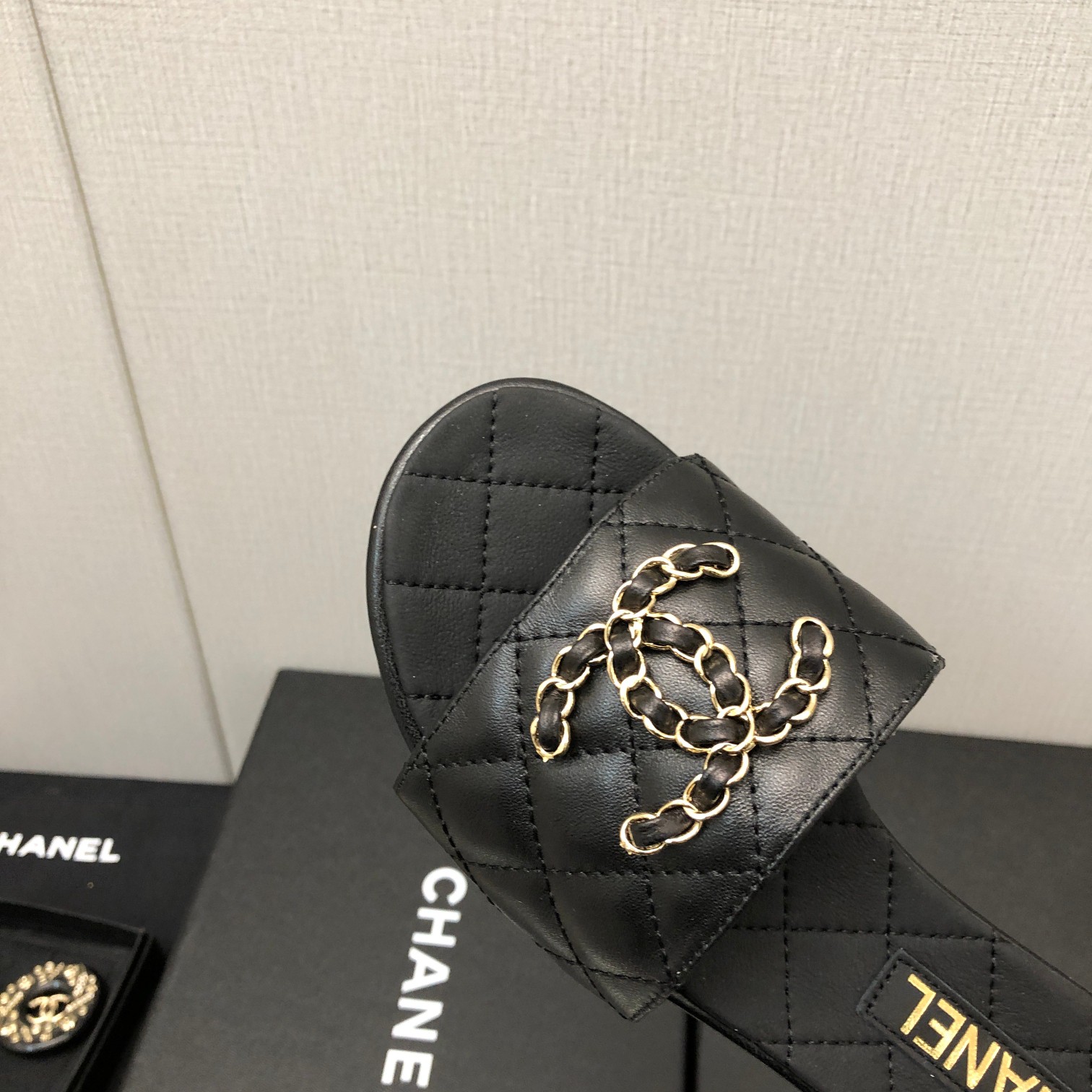 C Style double C buckle diamond flat slippers
