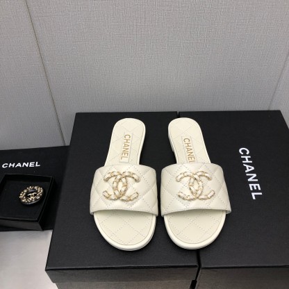 C Style double C buckle diamond flat slippers