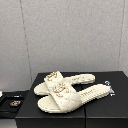 C Style double C buckle diamond flat slippers