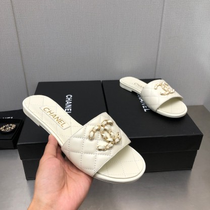 C Style double C buckle diamond flat slippers