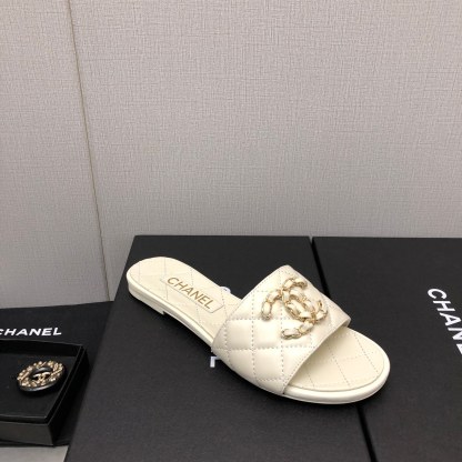 C Style double C buckle diamond flat slippers