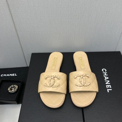 C Style double C buckle diamond flat slippers