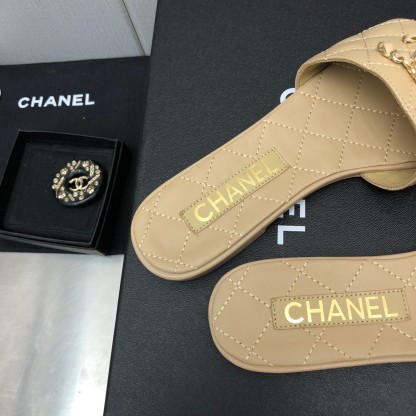 C Style double C buckle diamond flat slippers