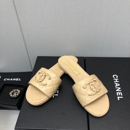 C Style double C buckle diamond flat slippers