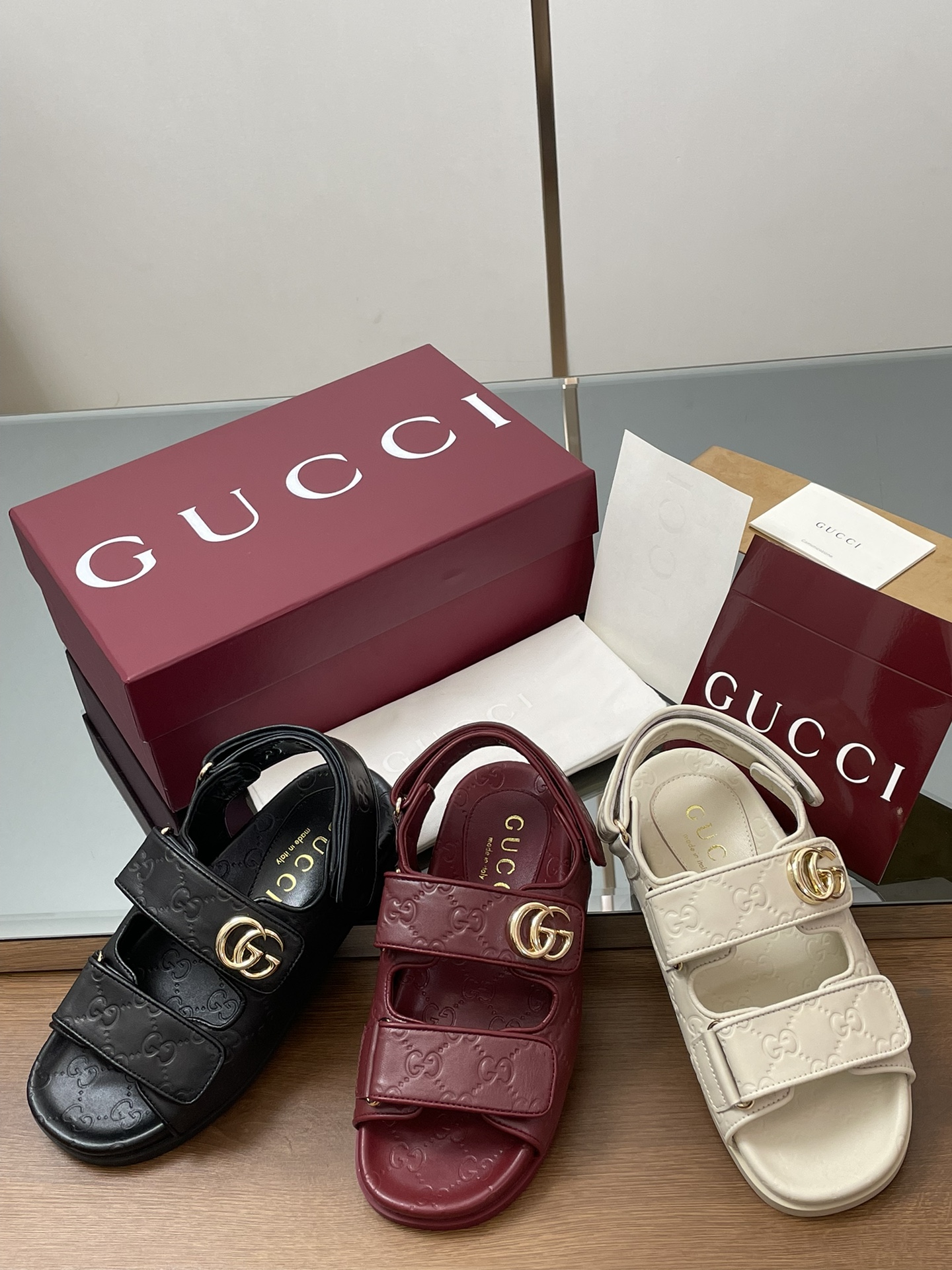 G Style Embossed Velcro Flat Sandals