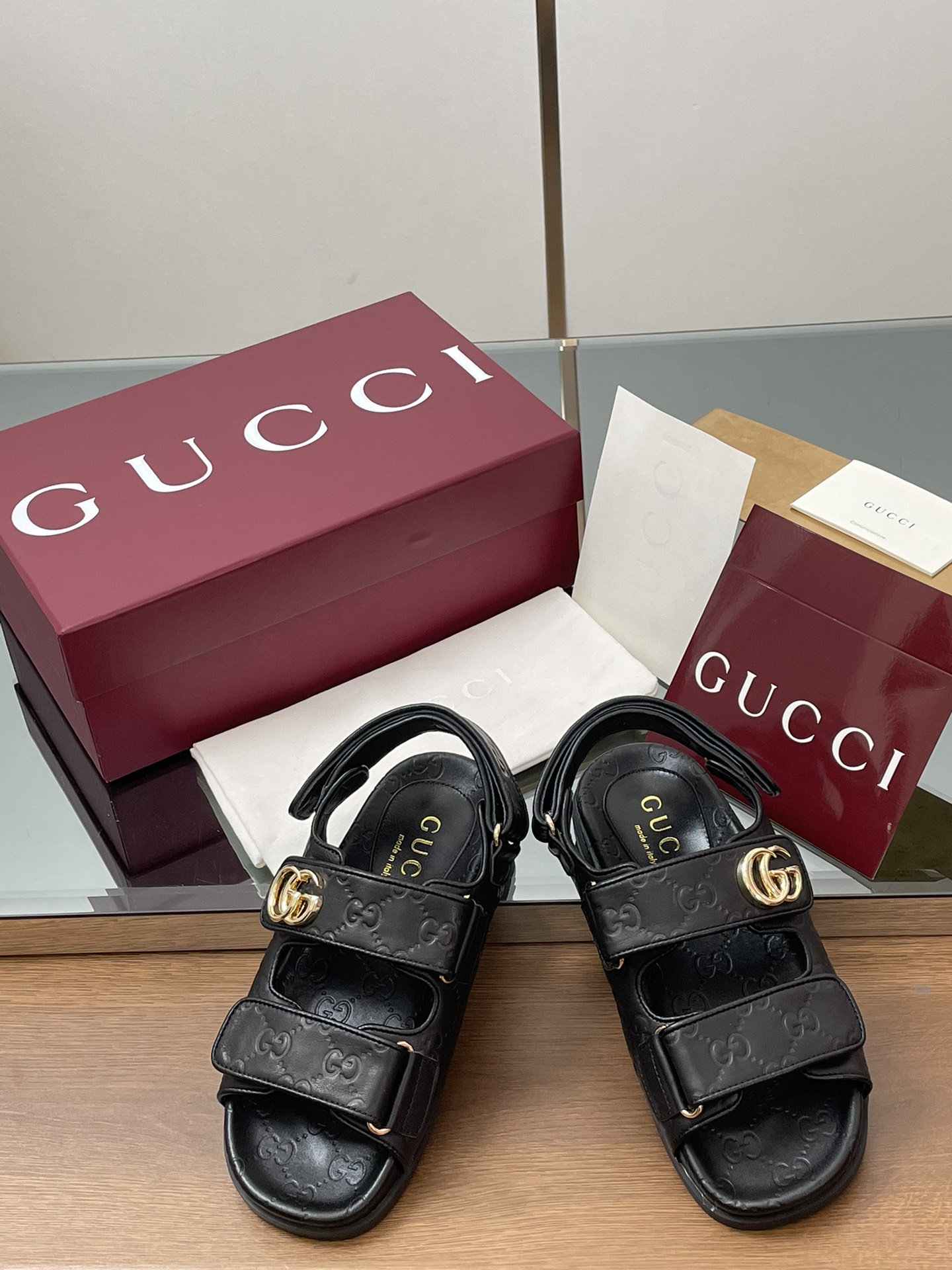 G Style Embossed Velcro Flat Sandals