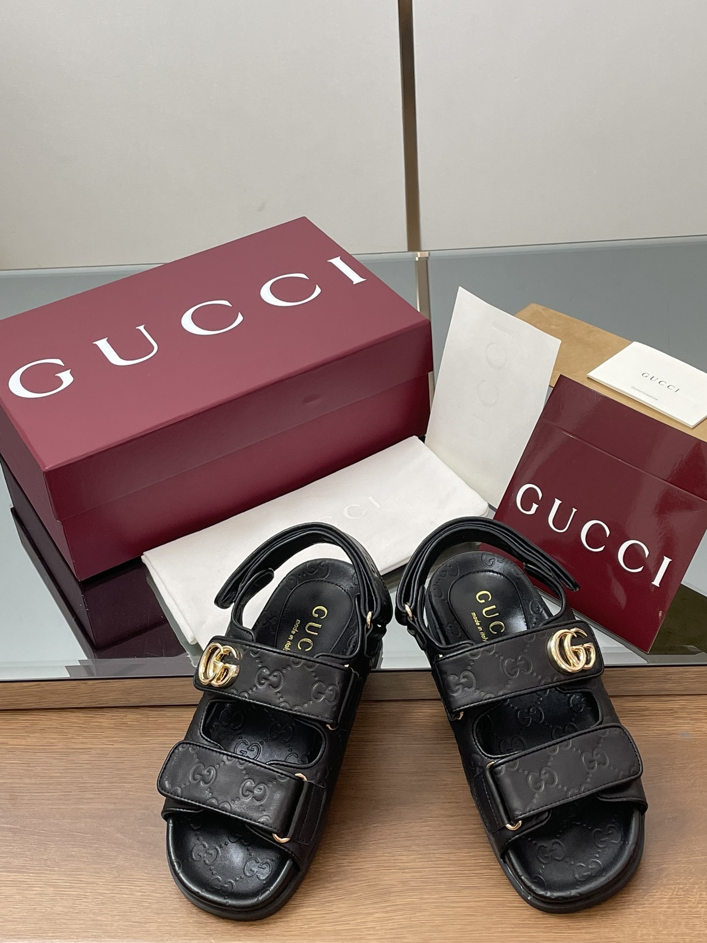 G Style Embossed Velcro Flat Sandals