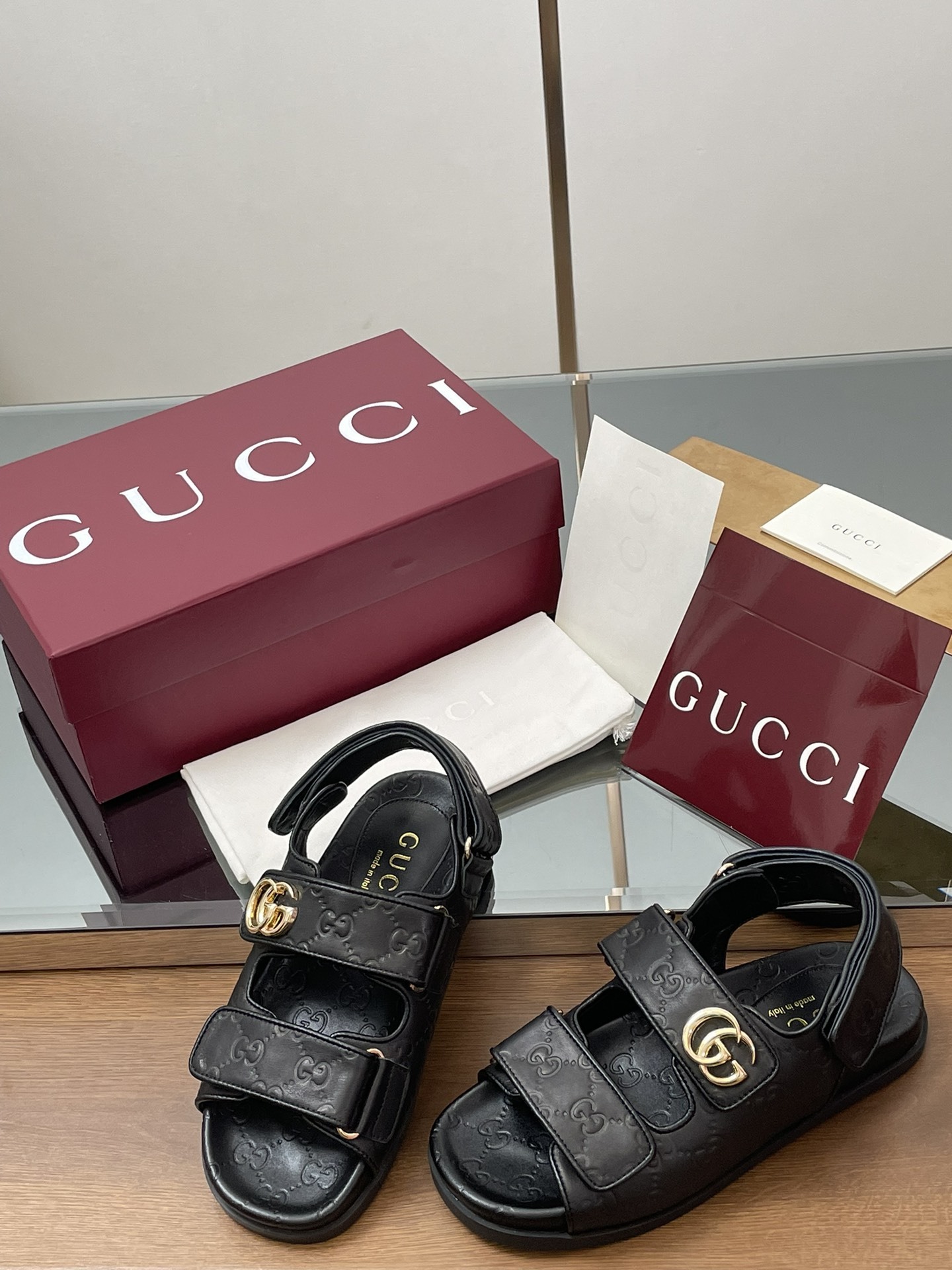 G Style Embossed Velcro Flat Sandals