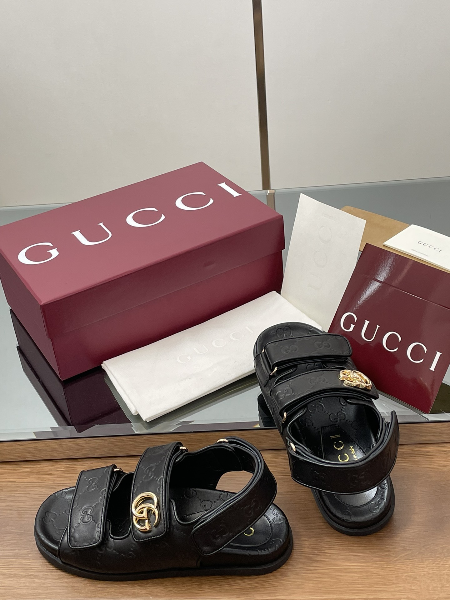 G Style Embossed Velcro Flat Sandals