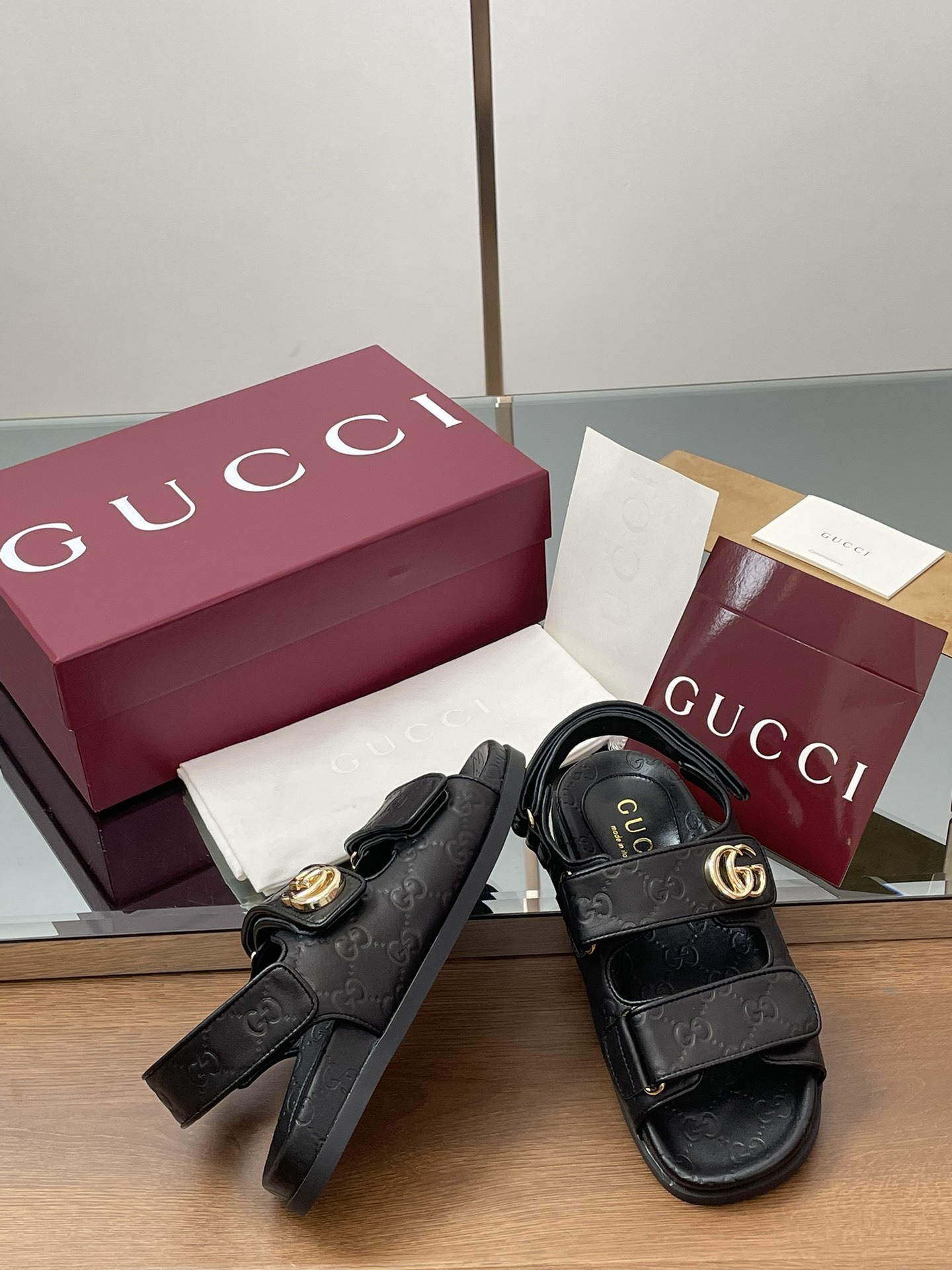 G Style Embossed Velcro Flat Sandals