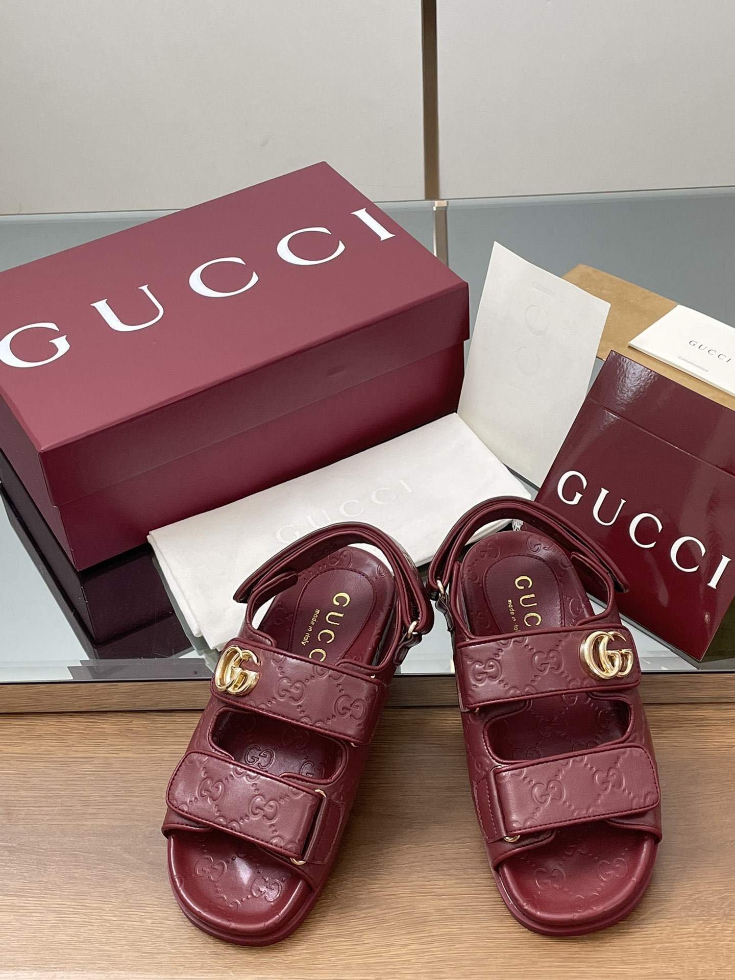 G Style Embossed Velcro Flat Sandals