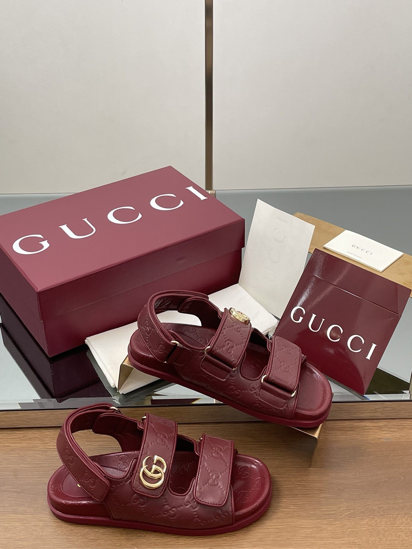 G Style Embossed Velcro Flat Sandals