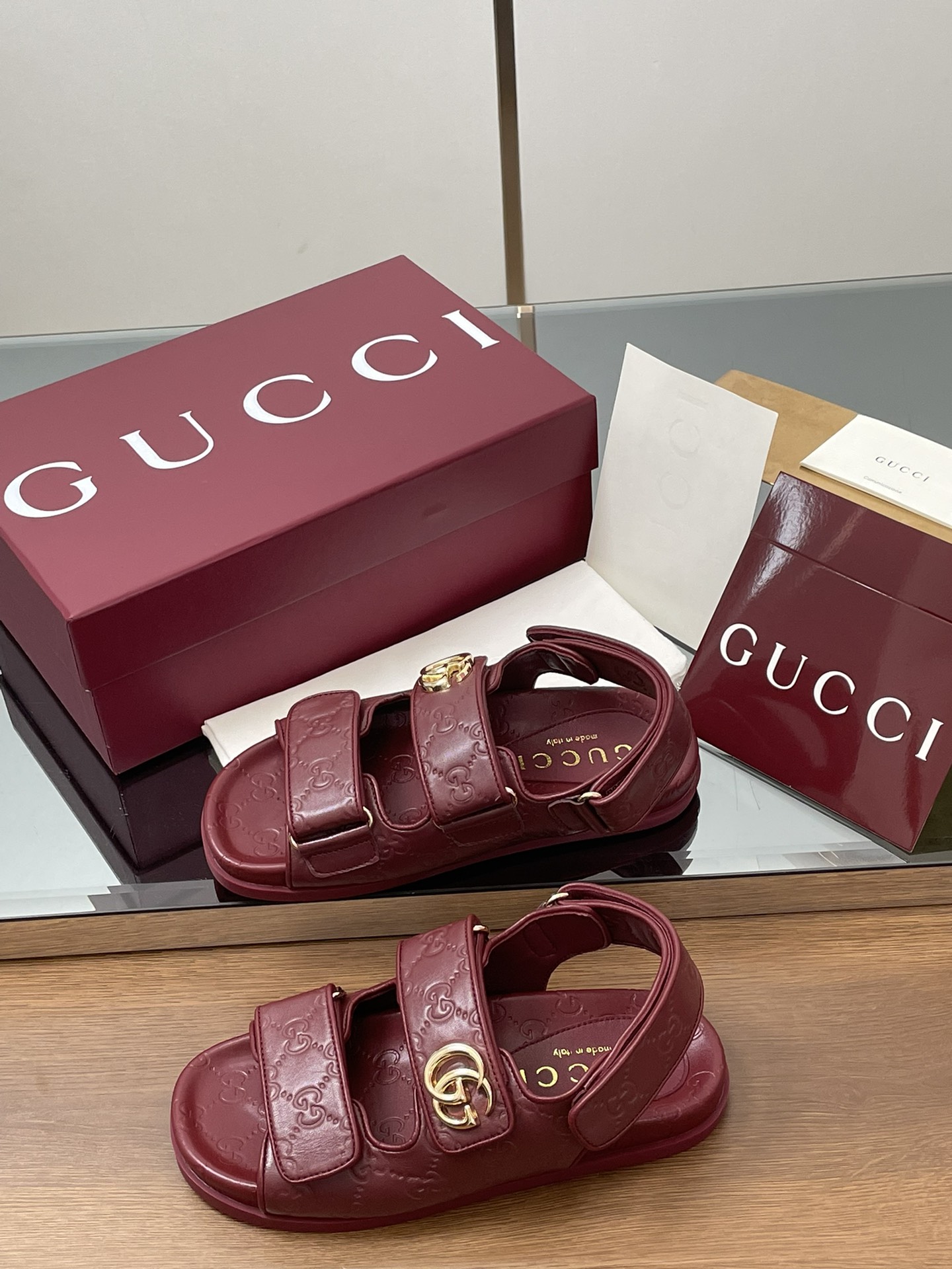 G Style Embossed Velcro Flat Sandals