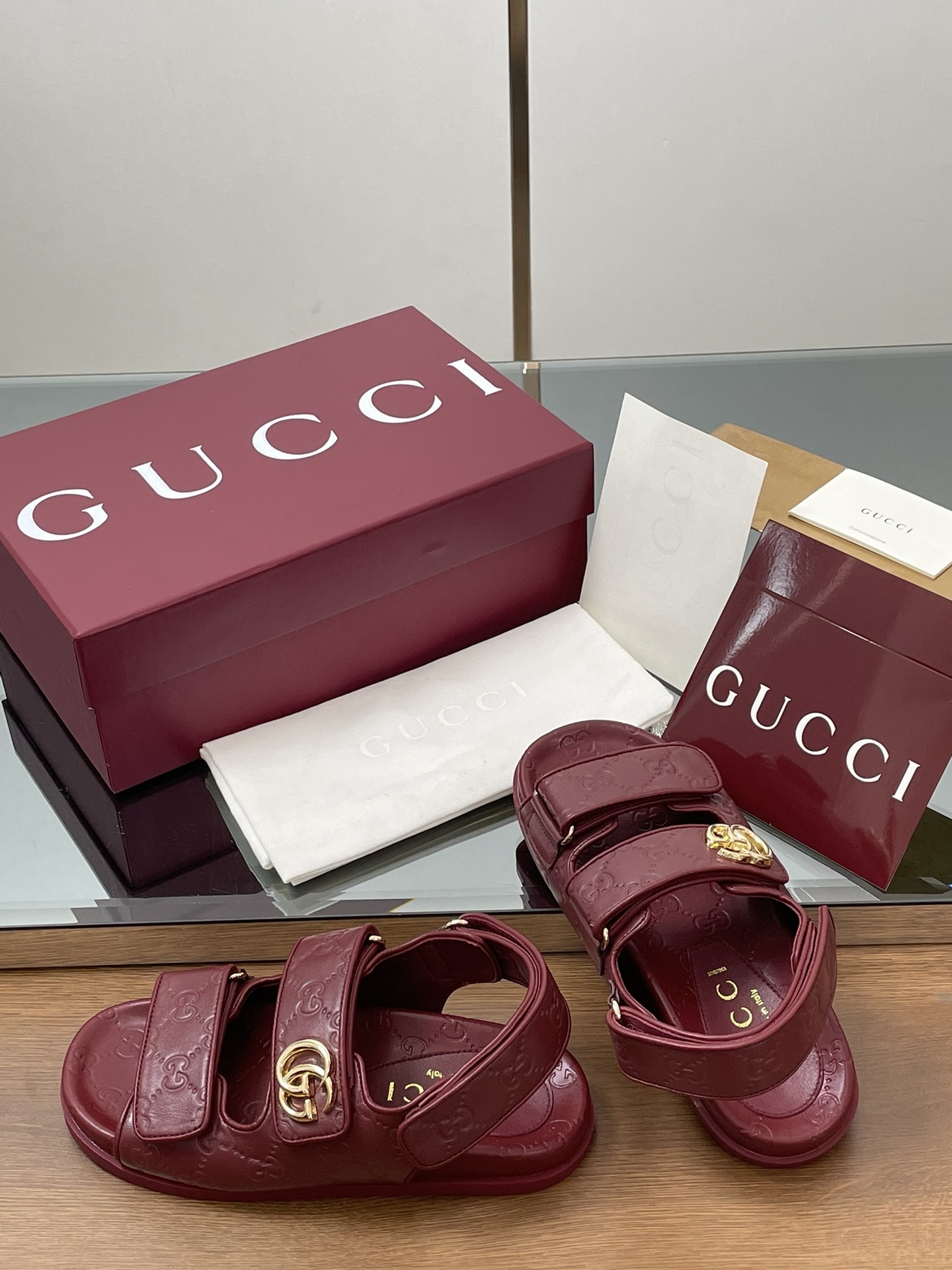 G Style Embossed Velcro Flat Sandals