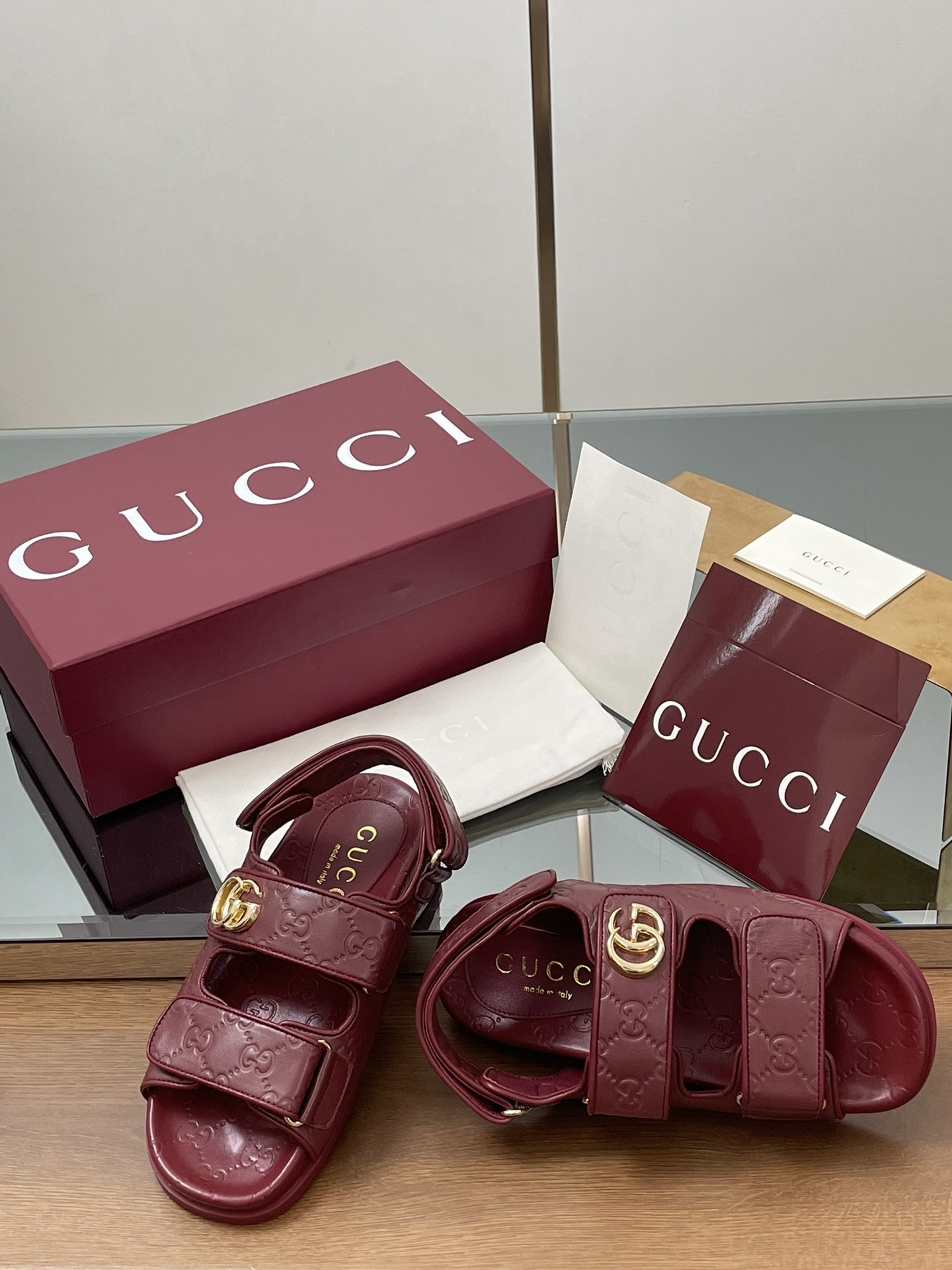 G Style Embossed Velcro Flat Sandals