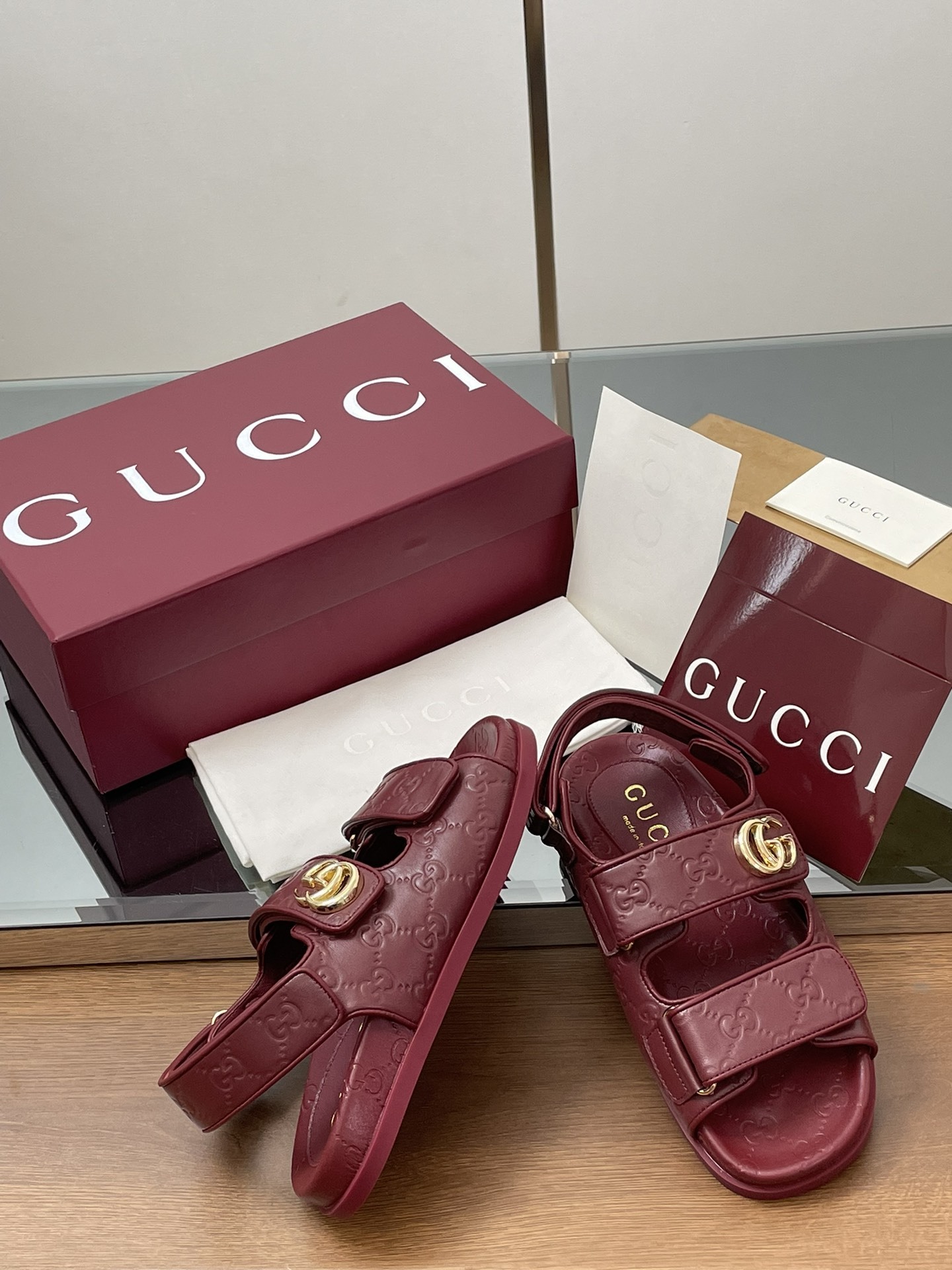 G Style Embossed Velcro Flat Sandals