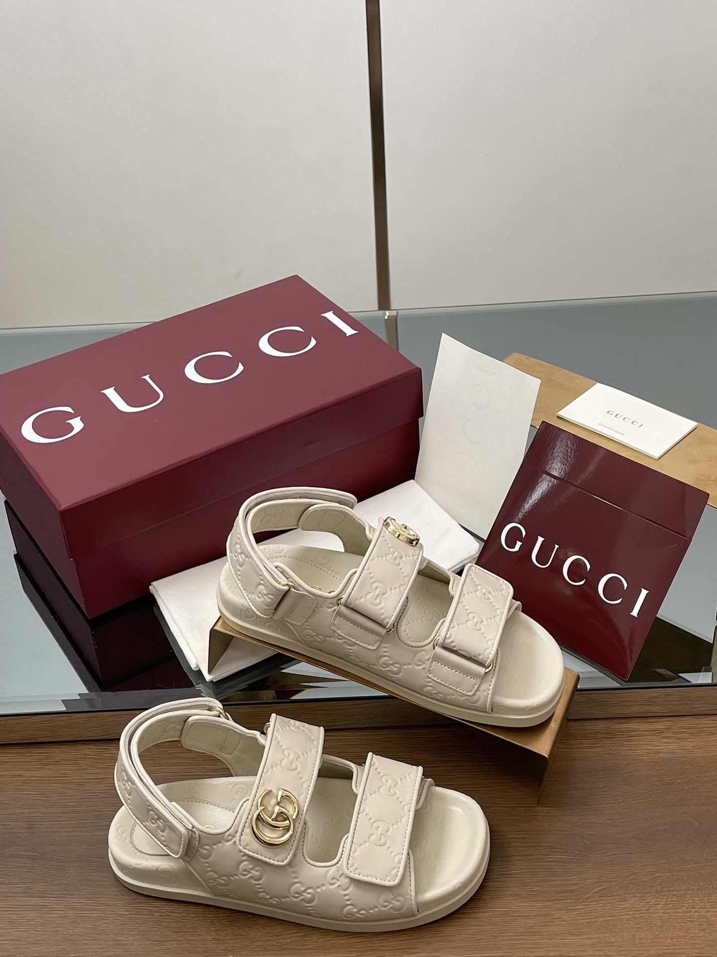 G Style Embossed Velcro Flat Sandals