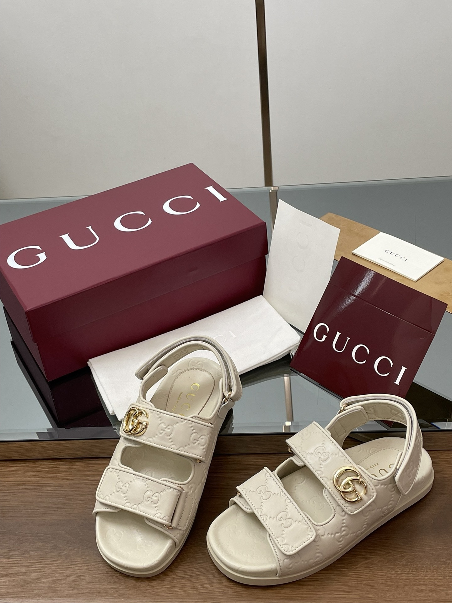 G Style Embossed Velcro Flat Sandals