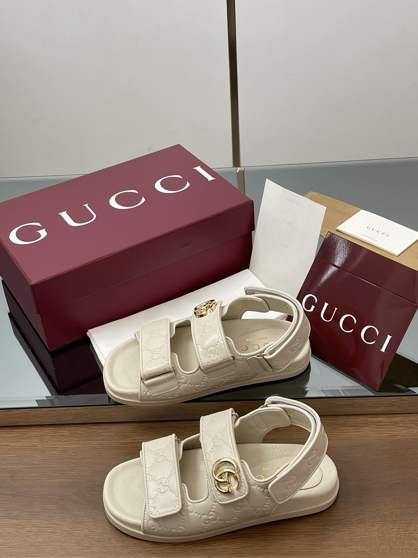 G Style Embossed Velcro Flat Sandals