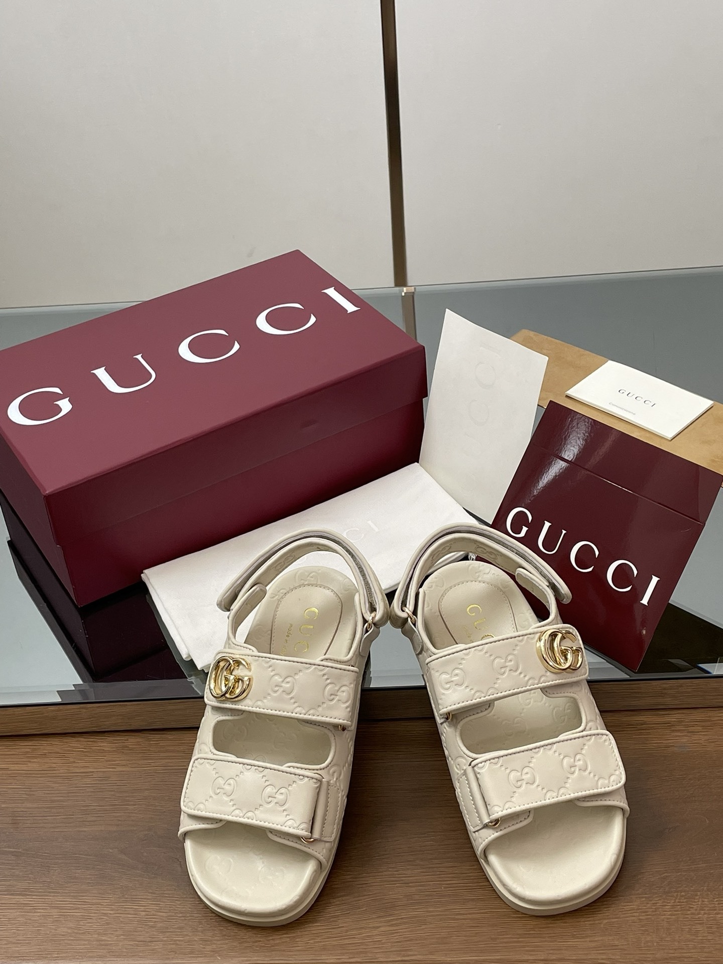 G Style Embossed Velcro Flat Sandals