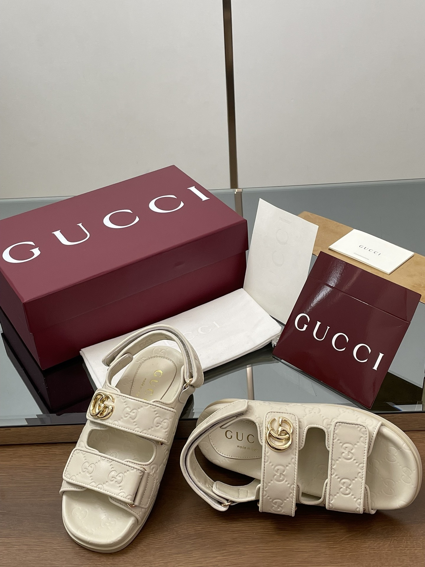 G Style Embossed Velcro Flat Sandals