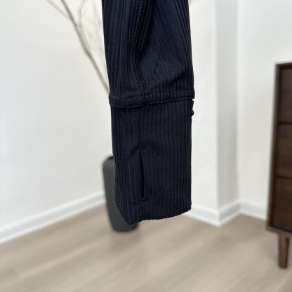 L style Solid color stand collar raglan sleeve short ribbed zipper jacket