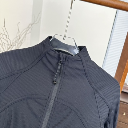 L style Solid color stand collar raglan sleeve short ribbed zipper jacket