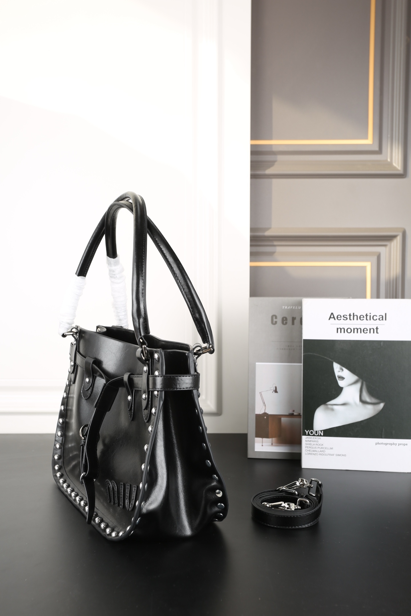 M style Rivet Underarm Bag Handbag Single Shoulder Crossbody Bag