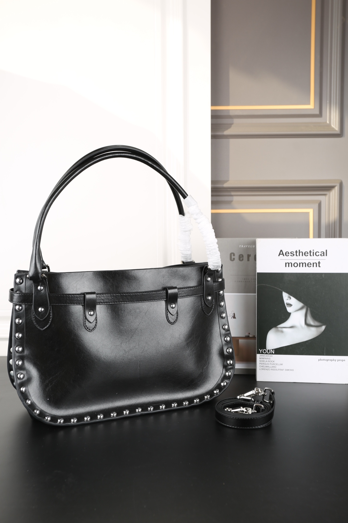 M style Rivet Underarm Bag Handbag Single Shoulder Crossbody Bag