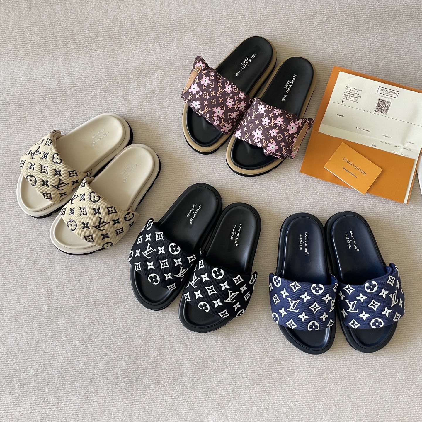L style Velcro flat slippers