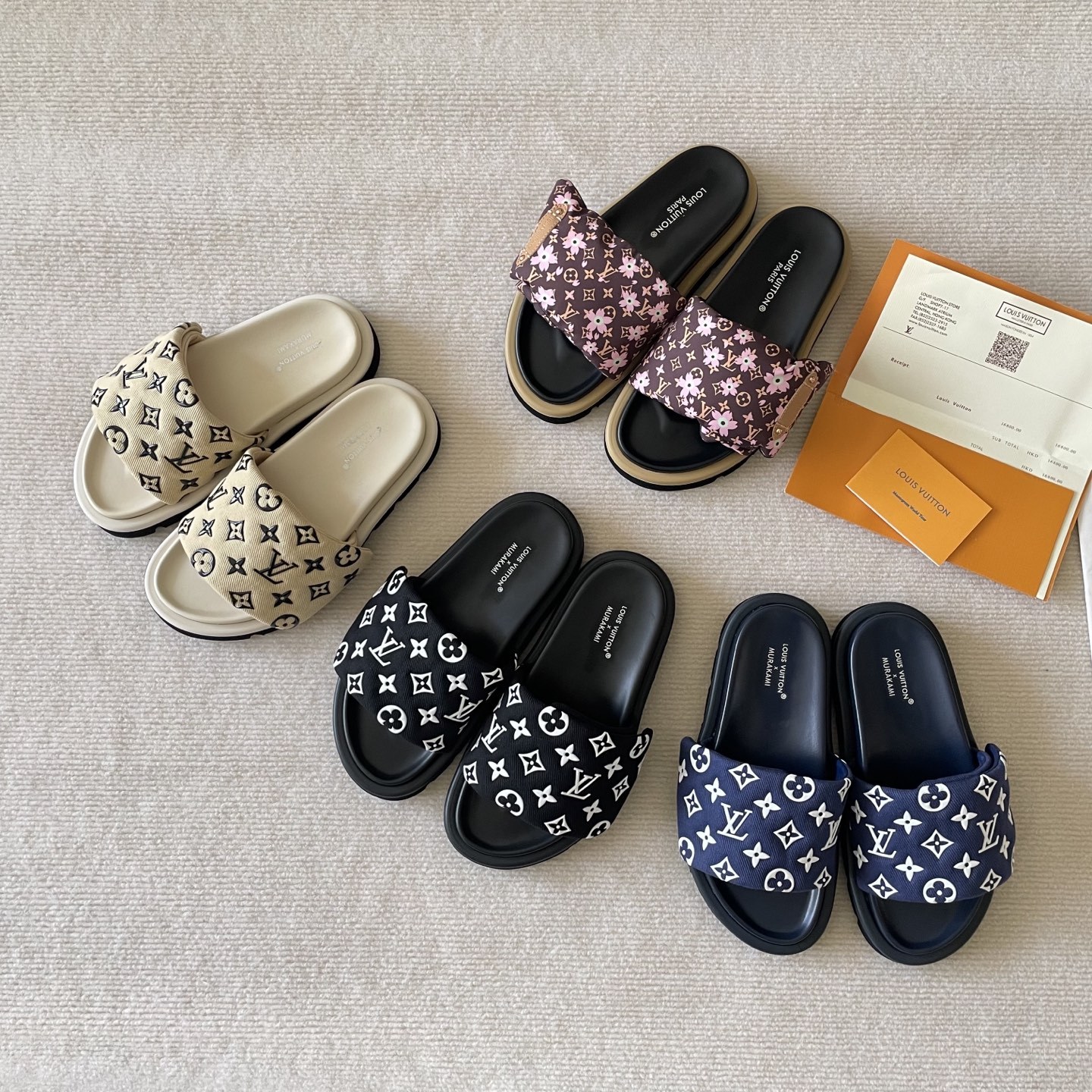 L style Velcro flat slippers