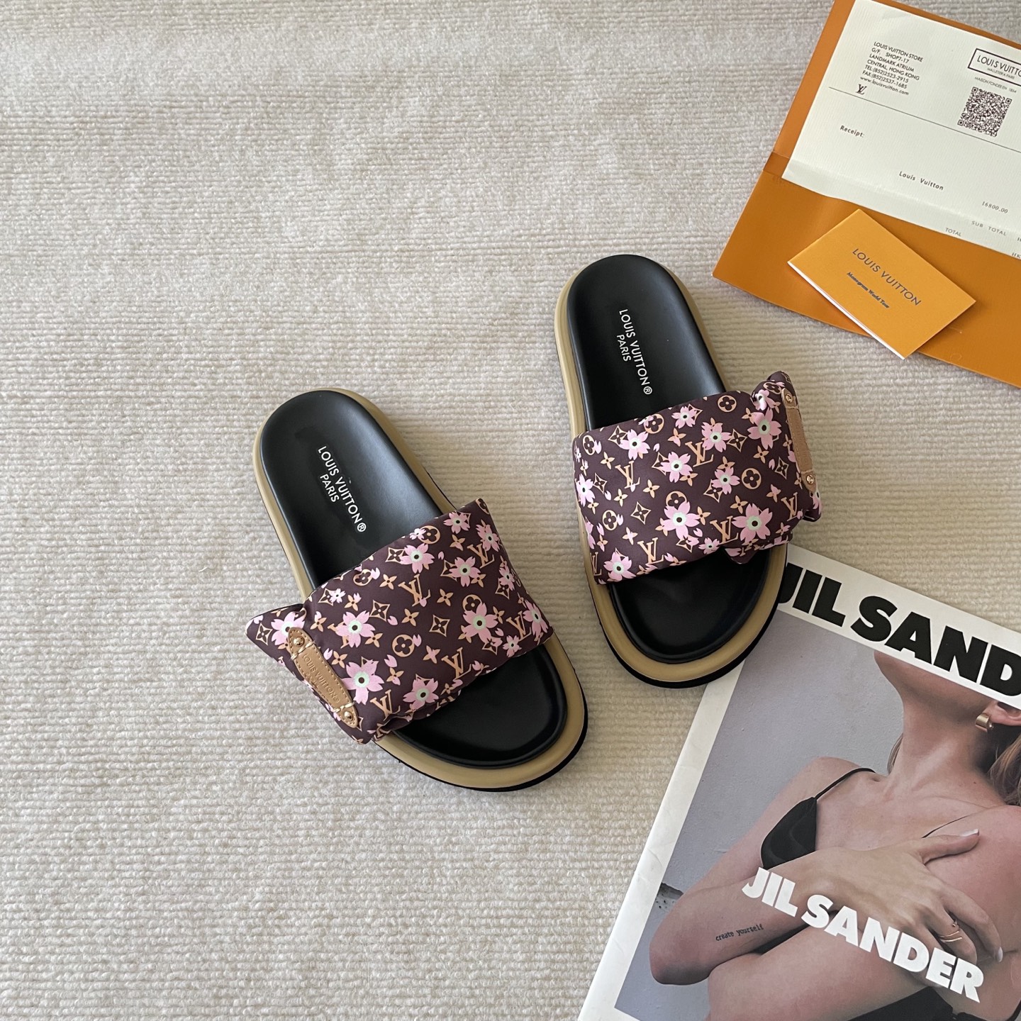 L style Velcro flat slippers